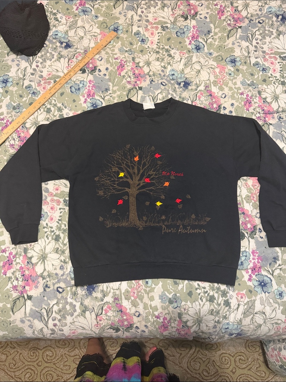 Vintage Lee Apparel Black 'Pure Autumn' Tree Graphic Sweatshirt